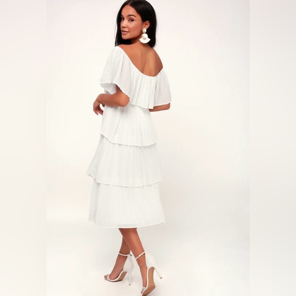 Lulu’s Gala Ready White Off-the-Shoulder Ruffle Midi Dress - Picture 4 of 6